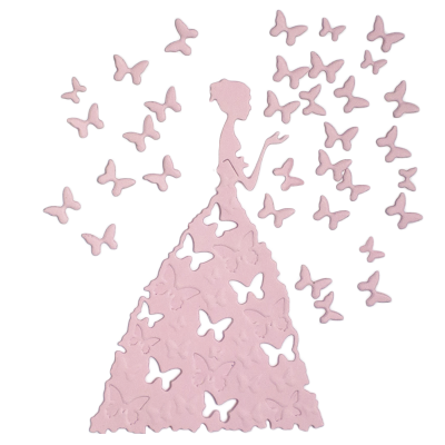 Фигурные бумажные вырубки &quot;Принцесса с бабочками&quot; светло-розовые, 10х7 см, 2 шт. и 16 бабочки, арт. QS-A-02007-03 Фигурные бумажные вырубки "Принцесса с бабочками" светло-розовые, 10х7 см, 2 шт. и 16 бабочек, арт. QS-A-02007-03. В наборе 2 розовых вырубки фигуры девушки и 16 бабочек, вырубленные из ее платья. Высота вырубки - 12 см. Плотность бумаги 160гр.