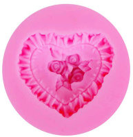 Молд - силиконовая форма "Сердце с розами и оборкой 4х4 см", арт. QS-F1205