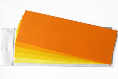 Листовая бумага для крупных элементов №25, 105х295мм, плотность бумаги 130 гр. желто-оранжевый микс, 5 желто-оранжевых тонов по 3 листа каждого тона, 15 листов, 105х295 мм, 130 гр.