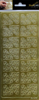 Наклейки &quot;Полосы CL5&quot; / Золото A-P-0473-G Наклейки "Полосы CL5" / Золото                                Золотые наклейки Peel-Offs (Нидерланды)
В набор входит 1 лист наклеек формата 10х23см с  угловыми узорами на золотом фоне. На листе:  9 пар уголков.