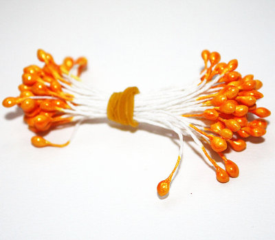Тычинки большие капли перламутровые оранжевые с белой ножкой Тычинки для цветов в пучке 50 шт. (+-2 шт)