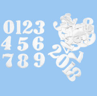 Фигурные бумажные вырубки "Цифры 0-9", бело-бежевый металлик, высота 2,5 см, 50 шт., арт. QS-A-15001-WI
