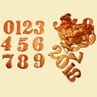 Фигурные вырубки "Цифры 0-9", оранжевое золото, высота 2,5 см, 50 шт., арт. QS-A-15001-OR