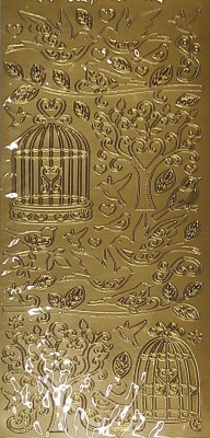 Наклейки &quot;Птички/Деревья/Клетки&quot;/ Золото POS372 Золотые контурные наклейки с птичками, деревьями и клетками  украсят любые объекты (открытки, шкатулки, картины, поделки).