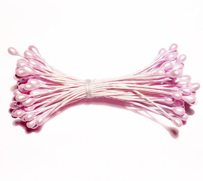 Тычинки большие капли перламутровые розовые с розовой ножкой Тычинки для цветов в пучке 50 шт. (+-2 шт)