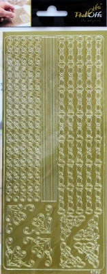 Наклейки &quot;Бордюры цепочка&quot; / Золото A-P-1758-G Наклейки "Бордюры цепочка" Золото                    Золотые наклейки Peel-Offs (Нидерланды)
В набор входит 1 лист наклеек формата 10х23см с   узорами на золотом фоне. На листе:  5 длинных полосок с завитками, 5 длинных полосок с овалами, 9 длинных ровных полосок, 4 уголка с завитками, 4 уголка с овалами.