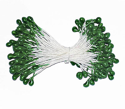 Тычинки большие капли перламутровые зеленые с белой ножкой Тычинки для цветов в пучке 50 шт. (+-2 шт)