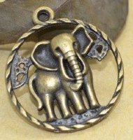 Шарм-подвеска бронзовая "Слон в круглой раме", 1 шт., 32х28 мм, арт. AL-1439