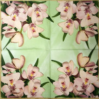 Салфетка для декупажа "Нежные орхидеи", квадрат, размер 33х33 см, 3 слоя