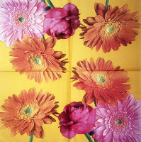 Салфетка для декупажа "Герберы и розы", квадрат, размер 33х33 см, 3 слоя
