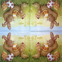 Салфетка для декупажа "Заяц с пасхальными яйцами", квадрат, размер 33х33 см, 3 слоя
