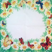Салфетка для декупажа "Ромашки и бабочки", квадрат, размер 24х24 см, 1 слой
