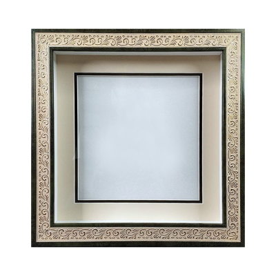 Глубокая рамка 3D - для квиллинга и объемных работ, багет бежево-зеленый с двойным паспарту, 26х26х4,5см, арт. 993517250 Глубокая рамка 3D со стеклом и подвесом - для квиллинга и других объемных работ. 
Багет бежево-зеленый с двойным съёмным паспарту, арт. 993517250.
Размер по заднему картону 26х26 см.
Размер по стеклу 23,5х23,5 см.
Глубина коробки 4,5 см.
Предназначена для оформления объемных работ.