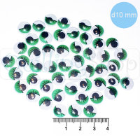Бегающие глазки для игрушек: Круг/Точки, диаметр 10мм, 50шт., зеленый