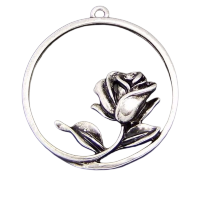 Шарм-подвеска посеребренная "Роза в круглой раме", 1 шт., 35х35 мм, арт. AL-02473