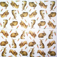 Салфетка для декупажа "Зайцы с морковками", квадрат, размер 33х33 см, 3 слоя