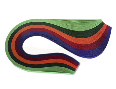 Бумага для квиллинга, набор № 74, ширина 3 мм, 150 полос, 120 гр св.зеленый, т.зеленый, оранжевый, винный, т.синий по 30 пол., 150 полосок, 3х300 мм, 120 гр.
