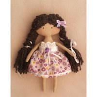 Набор для изготовления текстильной игрушки "Девочка с кучерявыми волосами и бантиком",  20 см, арт. V-G001, Ваниль